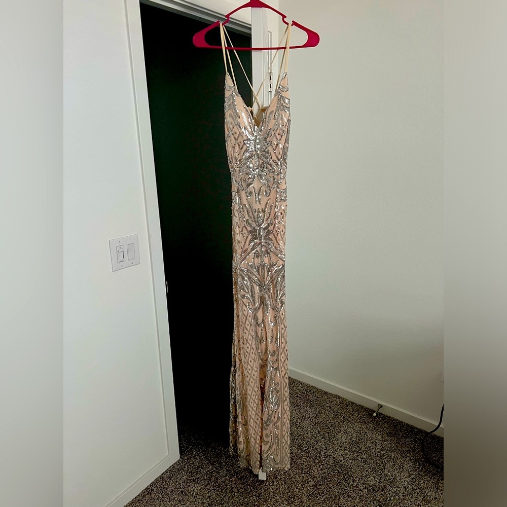 Long sequined beige gown
